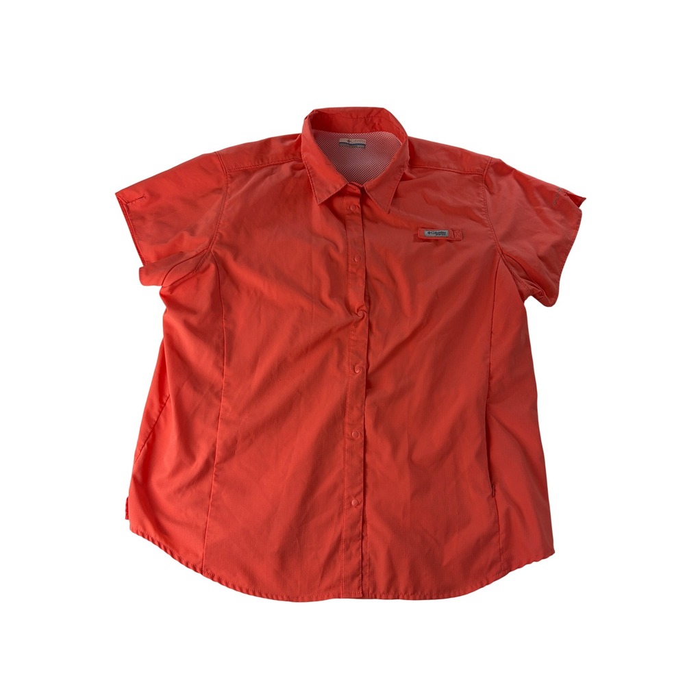 Columbia Tamiami II Shirt Womens 2X PFG Short Sleeve Omni-Shade Coral Orange